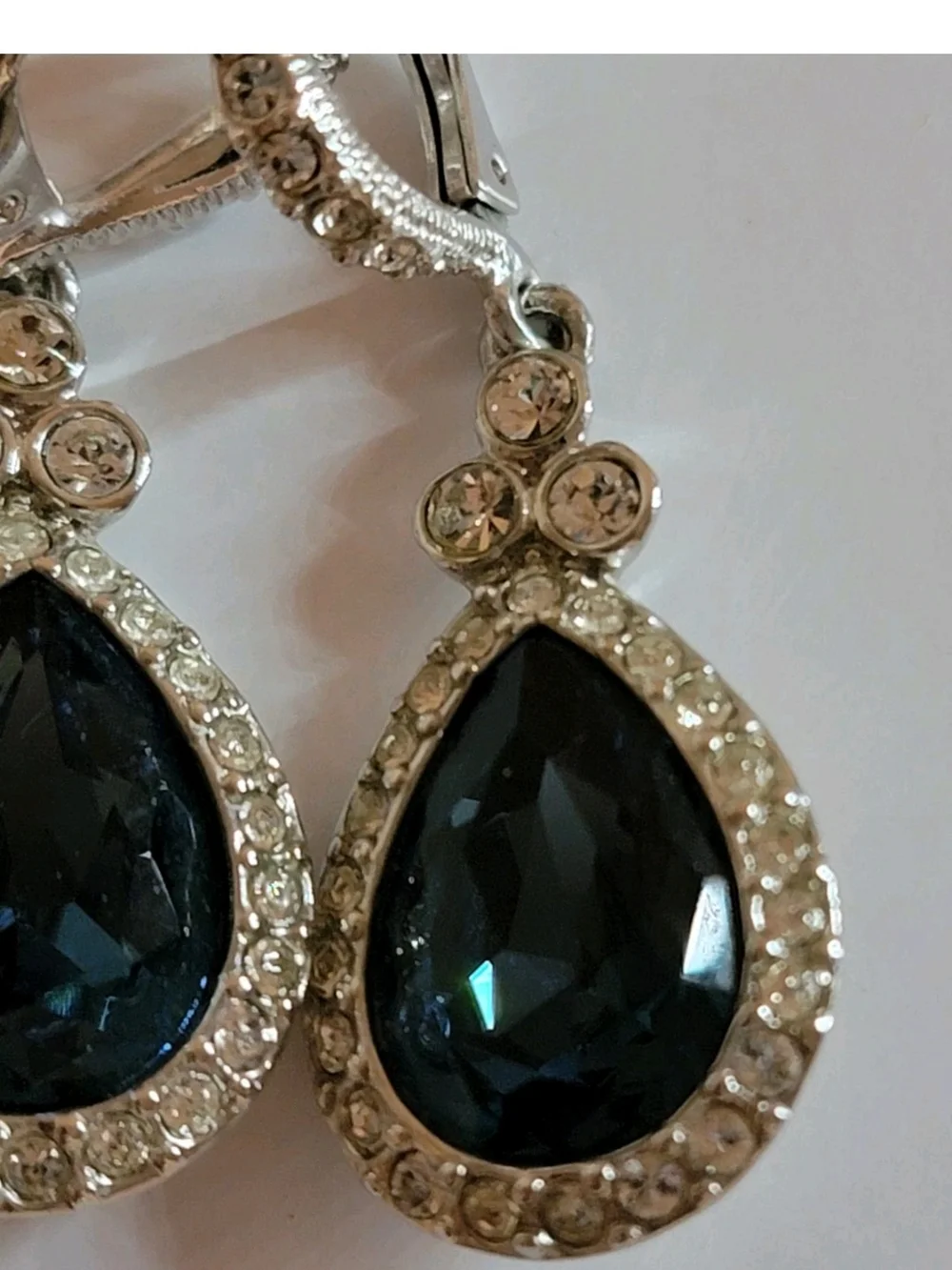 Givenchy Silver-Tone Earrings with Deep Blue Teardrop Crystals